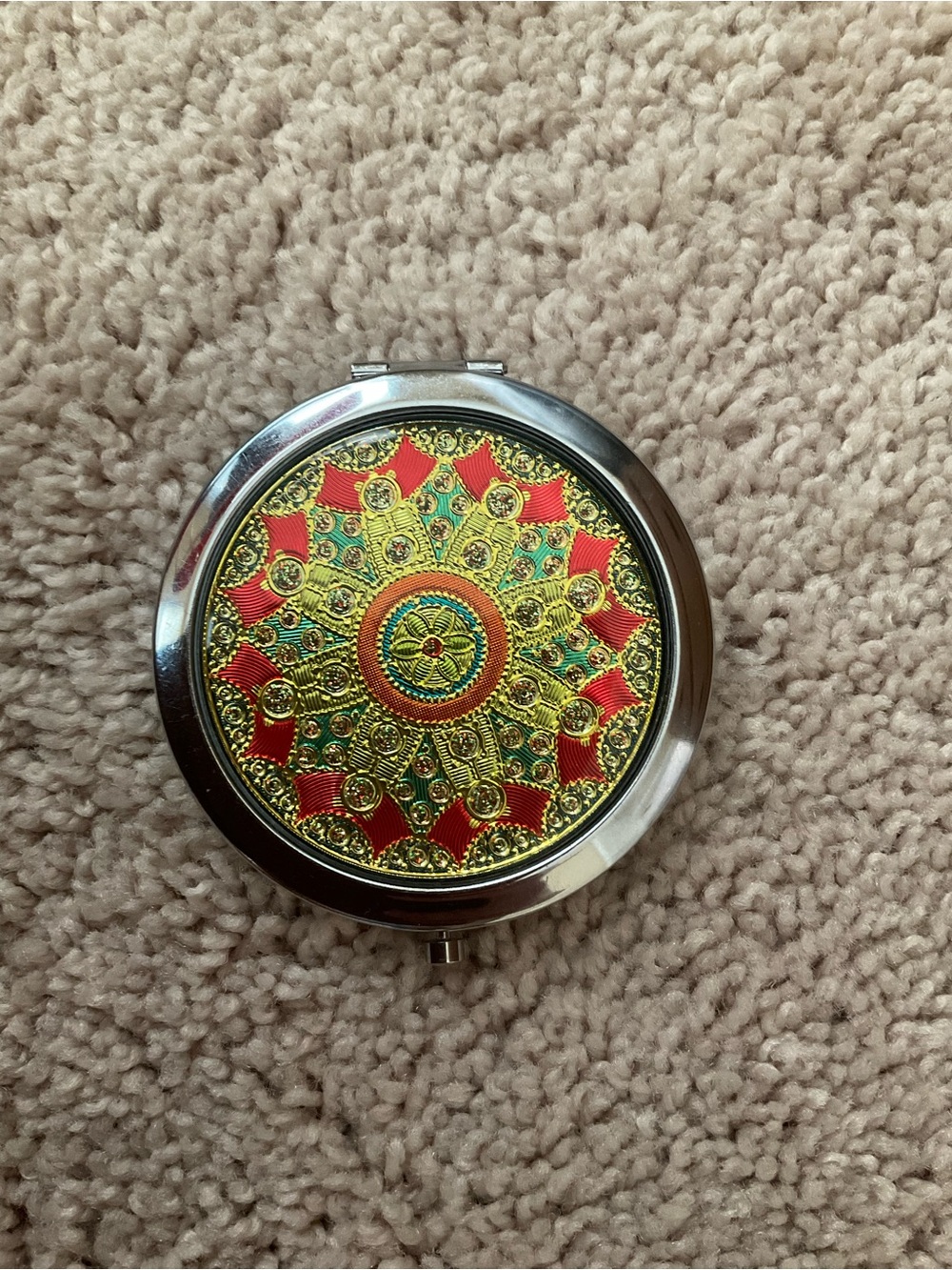 FREE!! With purchase. Gold, Red & Green Embossed Decorative Compact Mirror